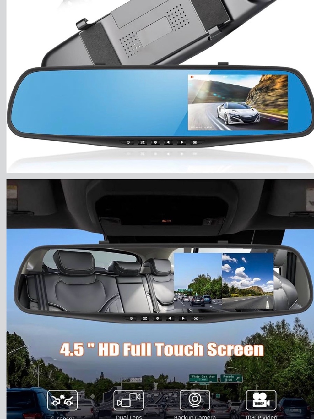 Source Unknown 4.5" Rearview Mirror Dash Cam - Black with Blue Mirror